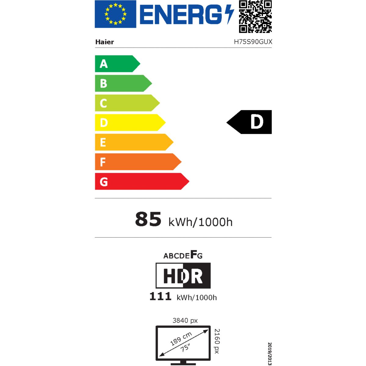 TV QLED H75S90GUX (2026) 75" (190 cm) couleur unique, HAIER