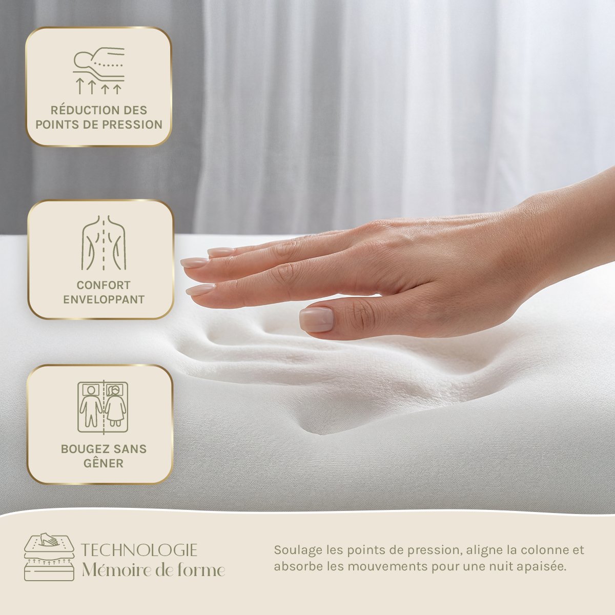 Ensemble ALTESSE Matelas Mémoire + Sommier Bois blanc, MAISON AUBERTIN