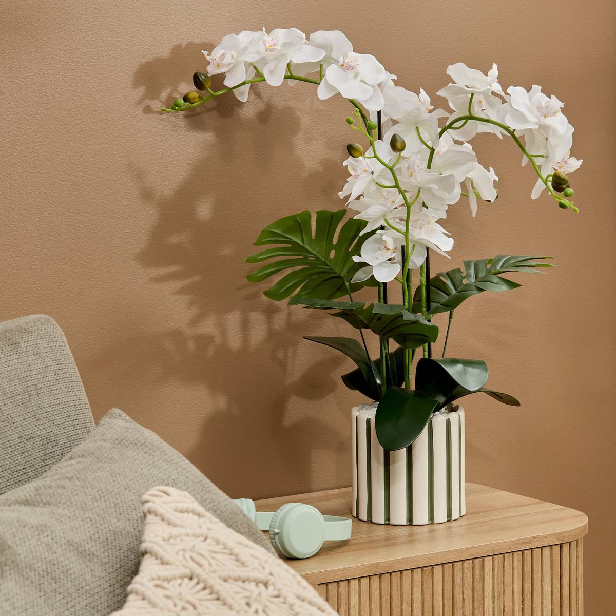 Fleur Artificielle Orchidée H81cm pot en grès ASIA vert, ATMOSPHERA
