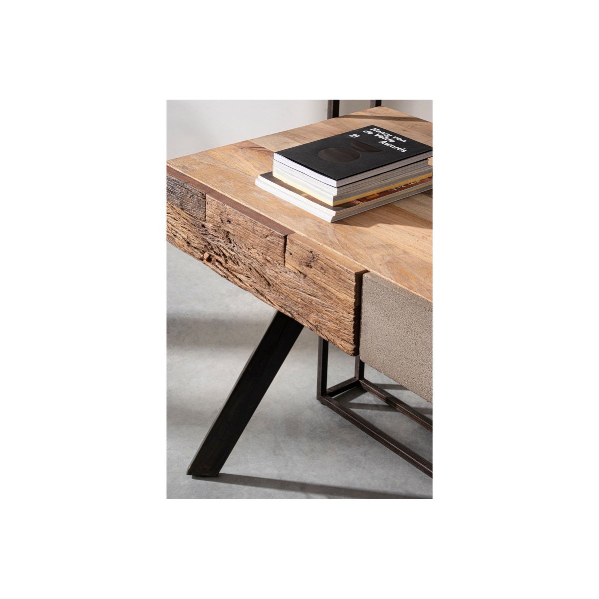 Bureau design en bois de manguier et métal noir 2 tiroirs - COROT bois foncé, HELLIN, DEPUIS 1862