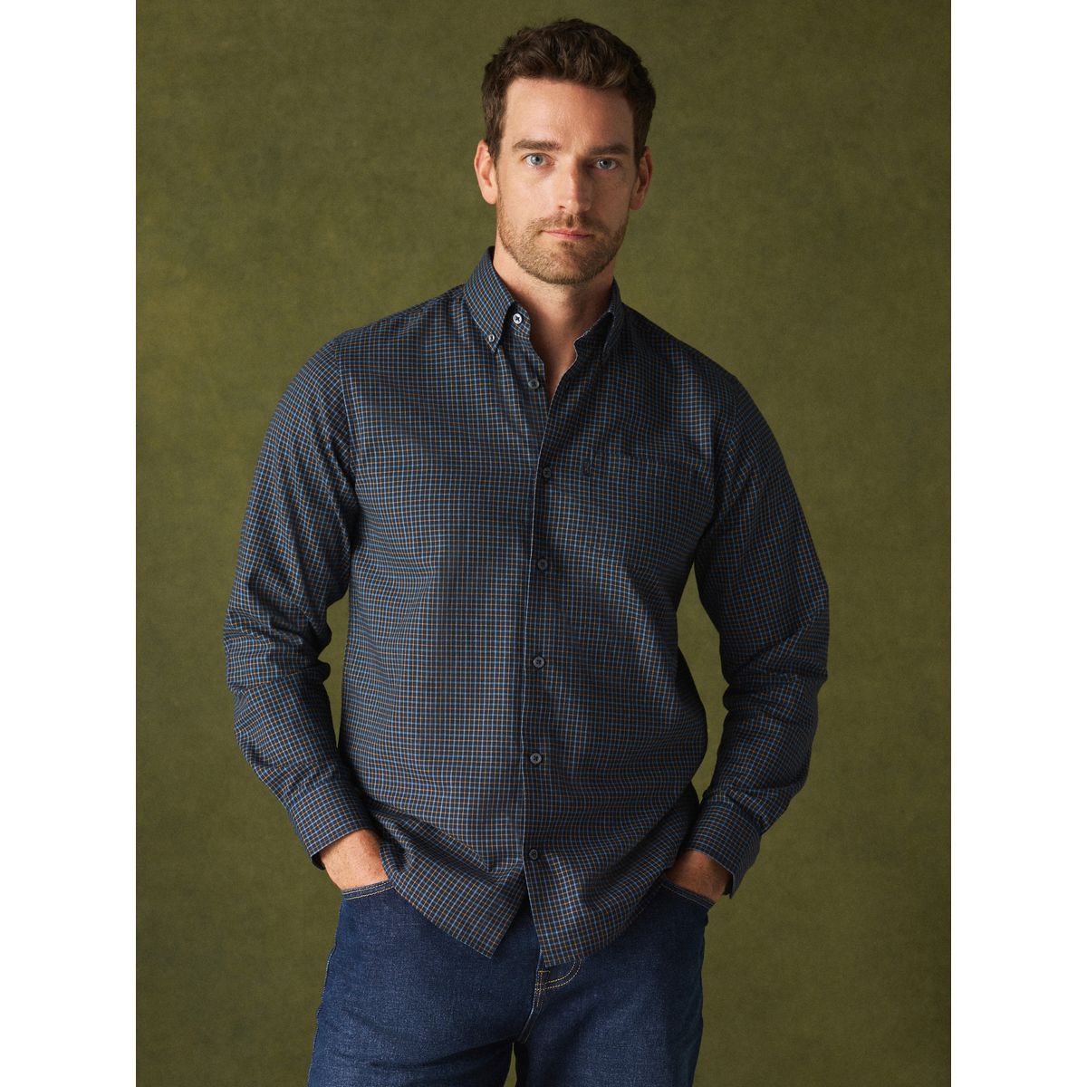 Chemise oxford standard boutonnée bleu, NEXT