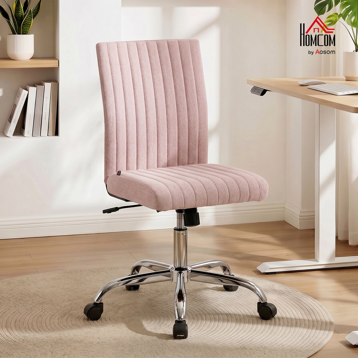 Chaise de bureau Tissu aspect lin (100% rose, HOMCOM