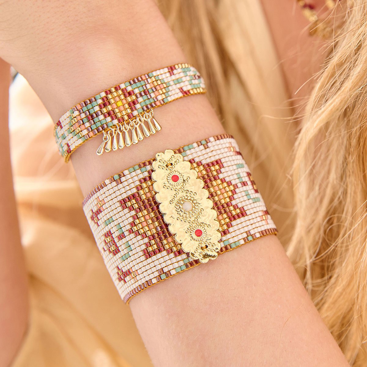 Bracelet manchette perles tissées BIZANCE blanc, HIPANEMA