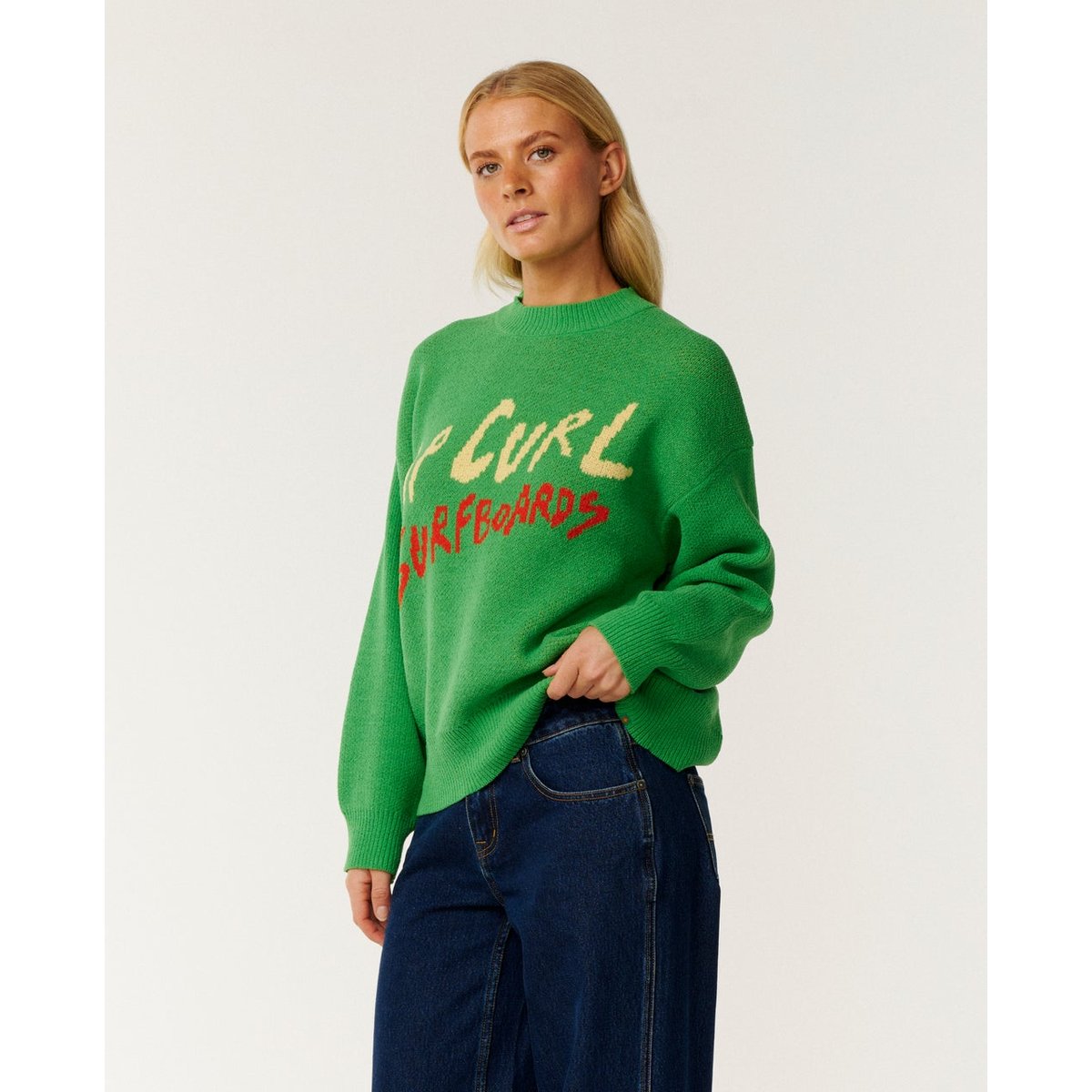 Pull col rond NOVA Era Artist of the SEARCH JACQUART vert vif, RIP CURL