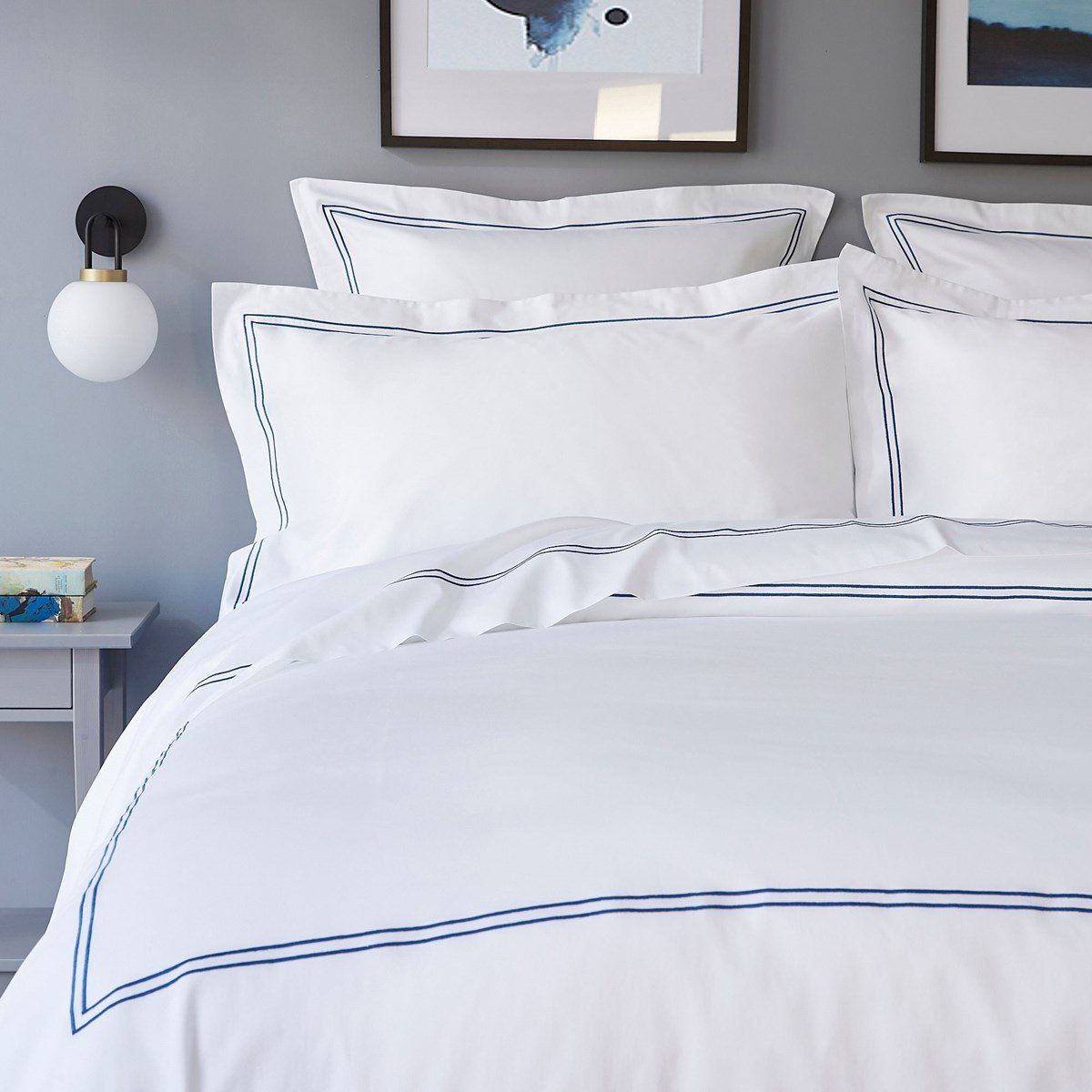 Drap plat satin de coton égyptien ELEGANCE bleu, MPC MAISON