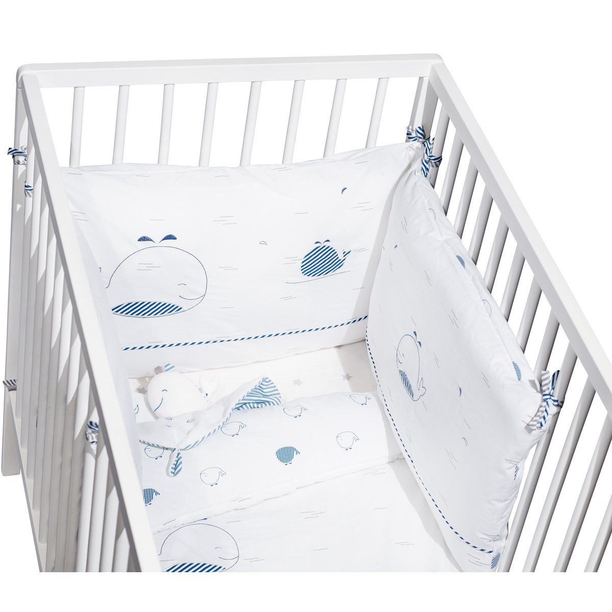 Edredon Lit en coton blanc/bleu, SAUTHON