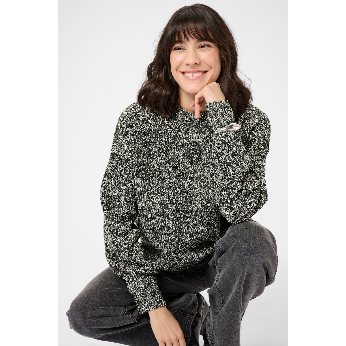 Pullover tricoté noir blanc black chalk knit, KAFFE
