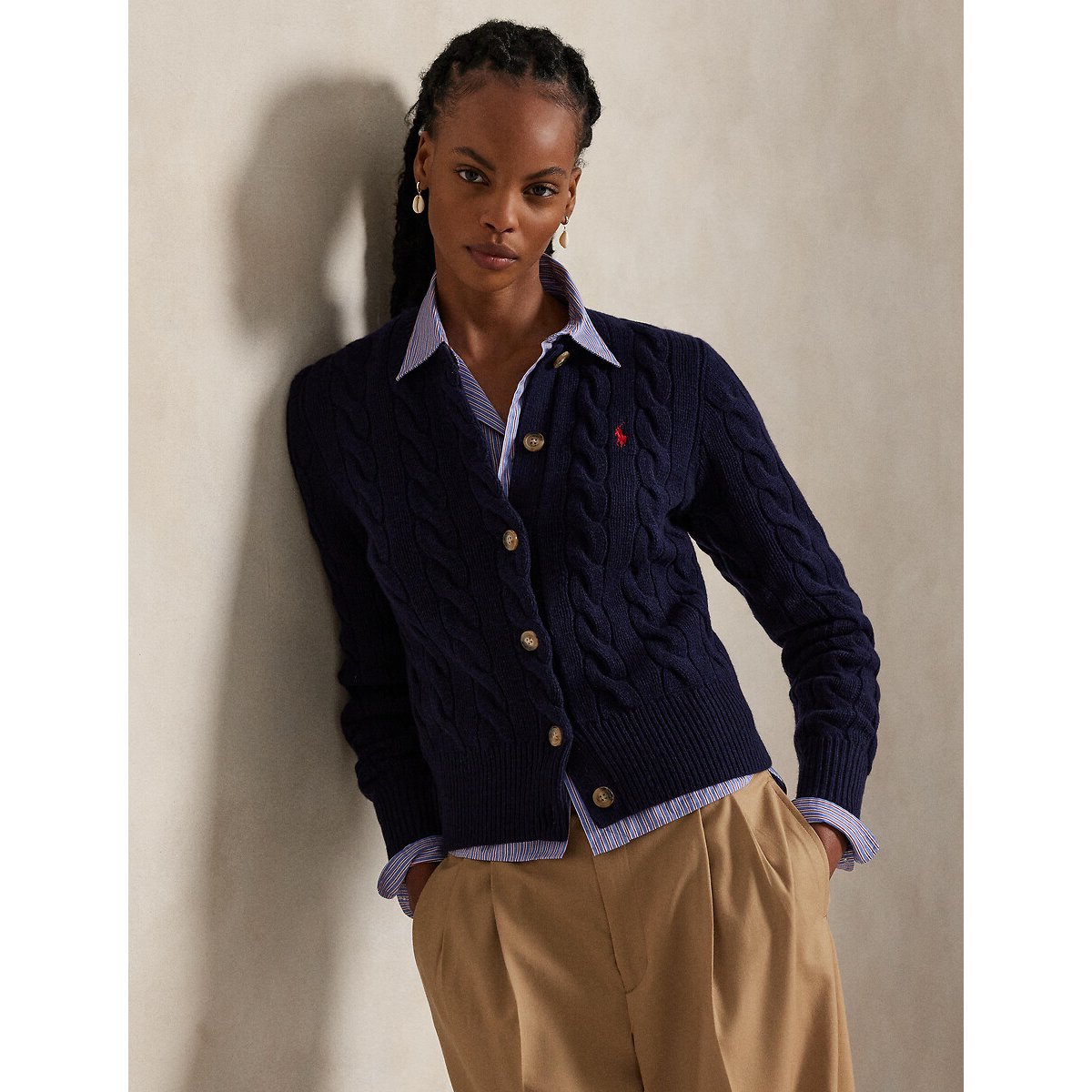 Wool/Cashmere Cardigan in Cable Knit navy, POLO RALPH LAUREN