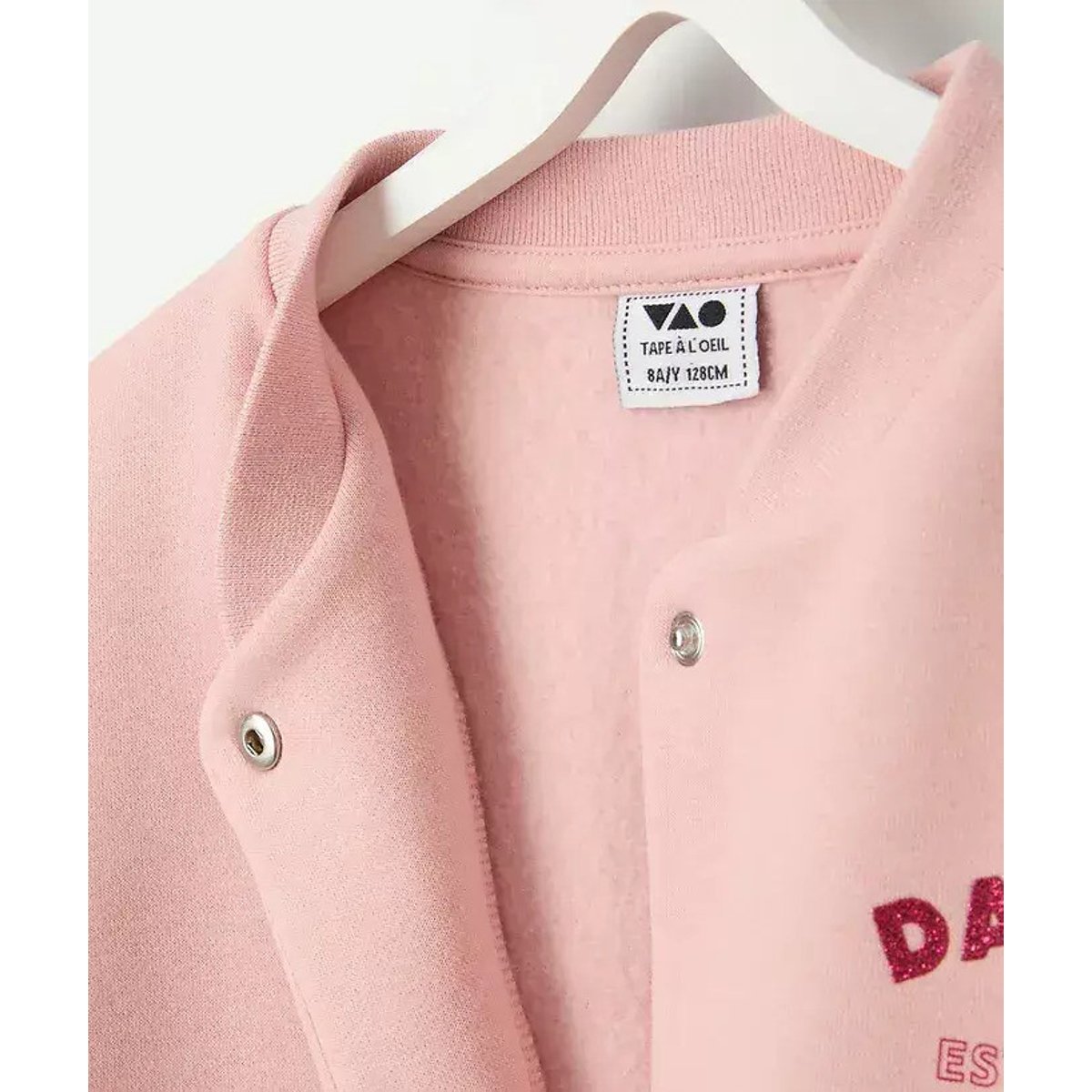 Giacca modello Teddy in felpa rosa/écru, TAPE A L'OEIL