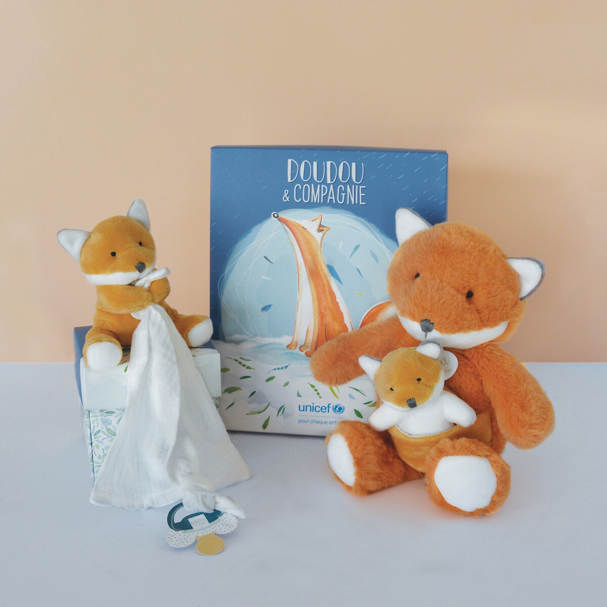 Peluche Pantin Bébé Et Moi Unicef Renard orange, DOUDOU ET COMPAGNIE