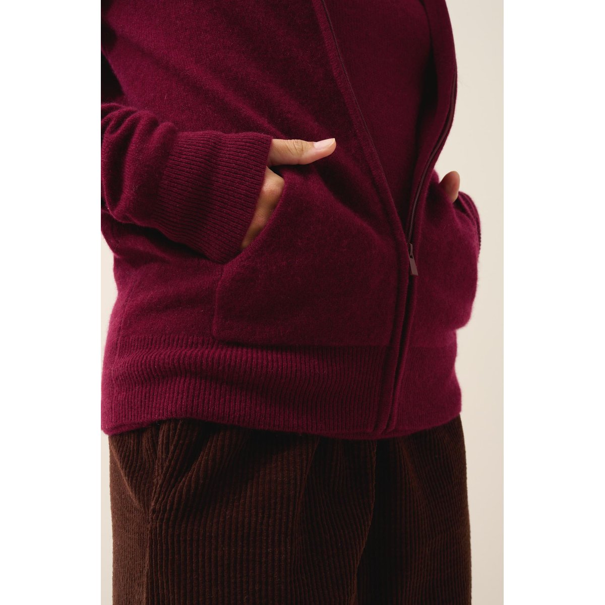 Gilet Zippé Capuche Bordeaux Debbie bordeaux, JUST CASHMERE