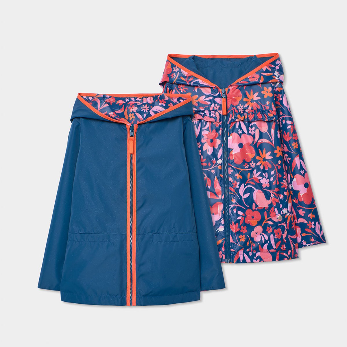 Parka fille réversible en tissu technique bleu, BOBOLI