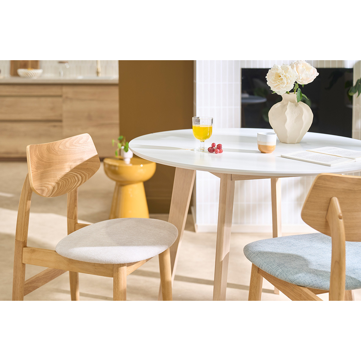Table scandinave ronde blanc et bois D100 cm LEENA blanc, MILIBOO