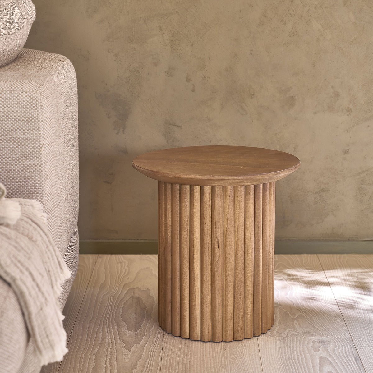 Table d'appoint en teck massif ronde COLINE naturel, BERAH GETAH