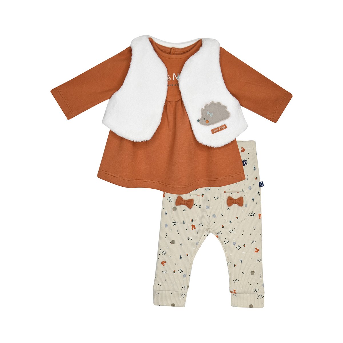 Tunic pantalon gilet ss mches ida maille naissance beige, SUCRE D'ORGE