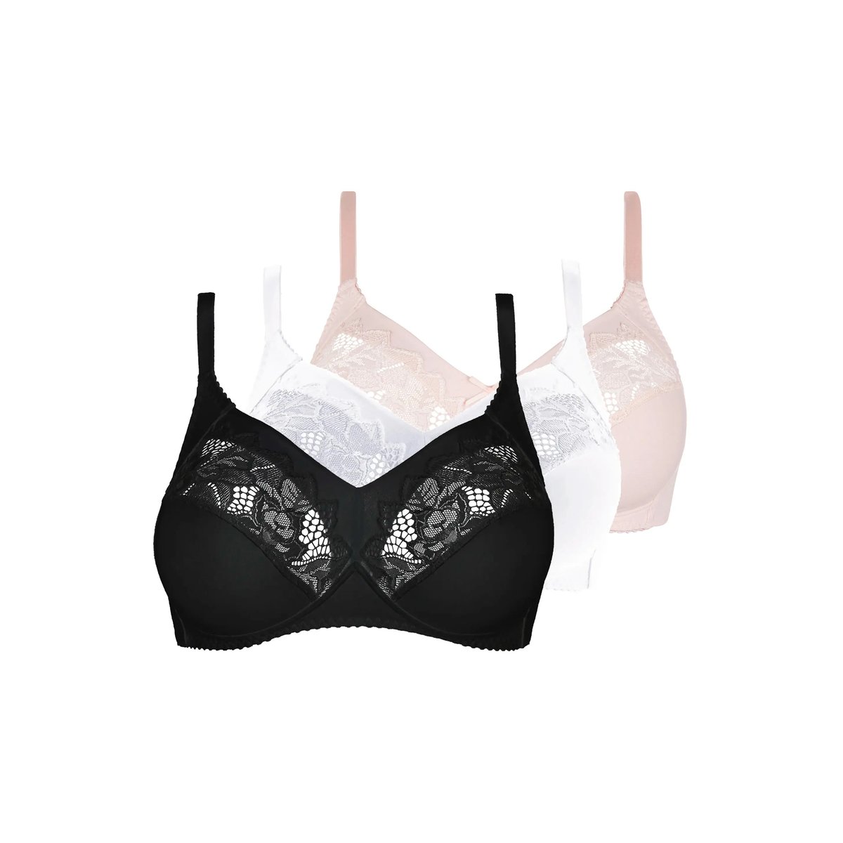Lot de trois soutiens gorge COTON D'ARUM noir&blanc&rose, SANS COMPLEXE