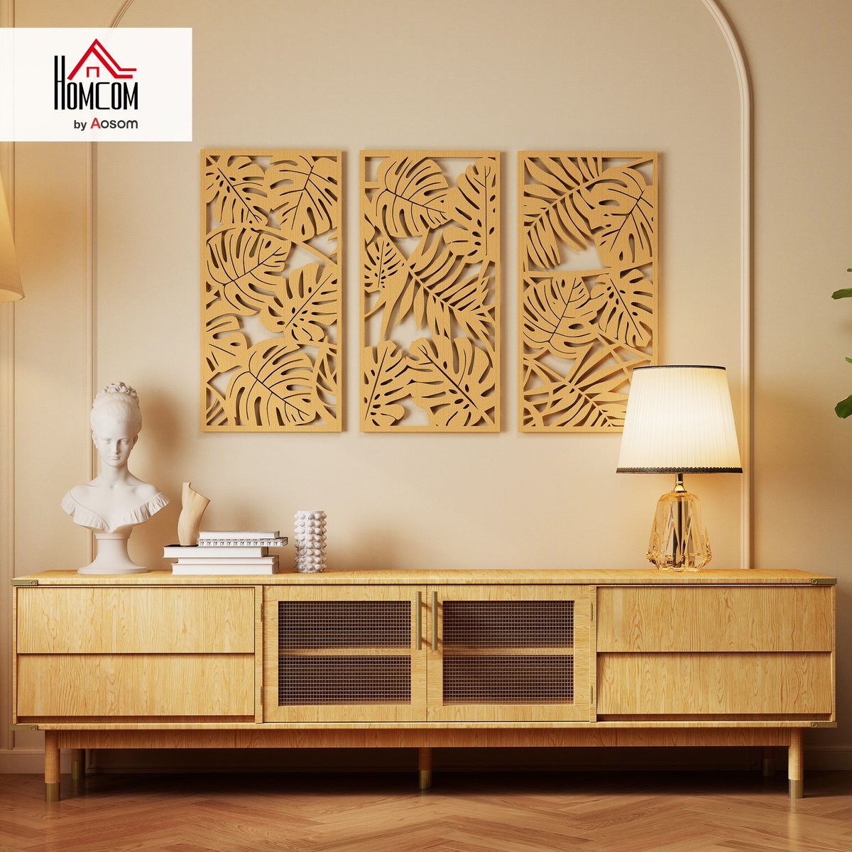 Décoration murale en bois MDF Bois naturel beige, HOMCOM