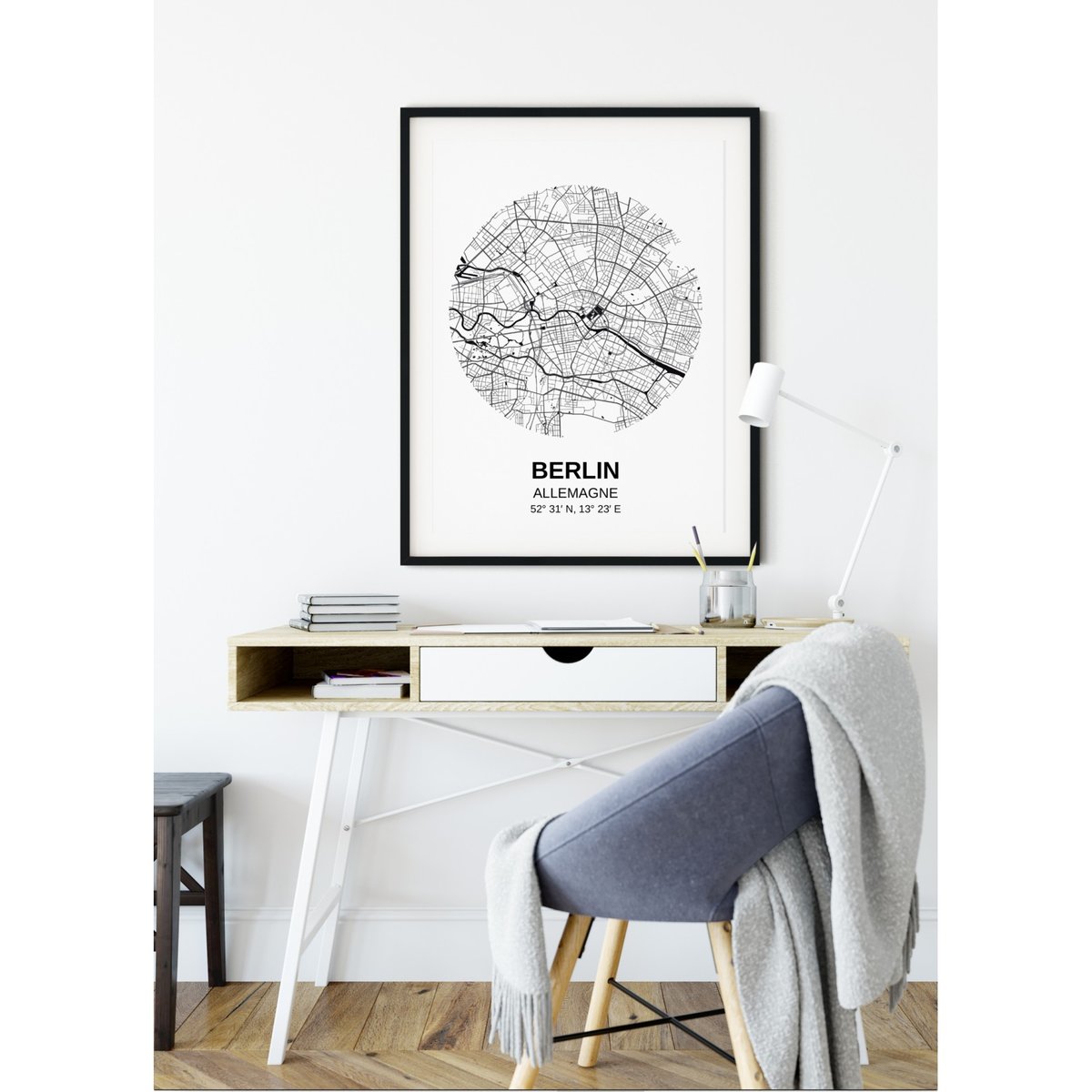 Poster Carte Berlin blanc, L'AFFICHERIE