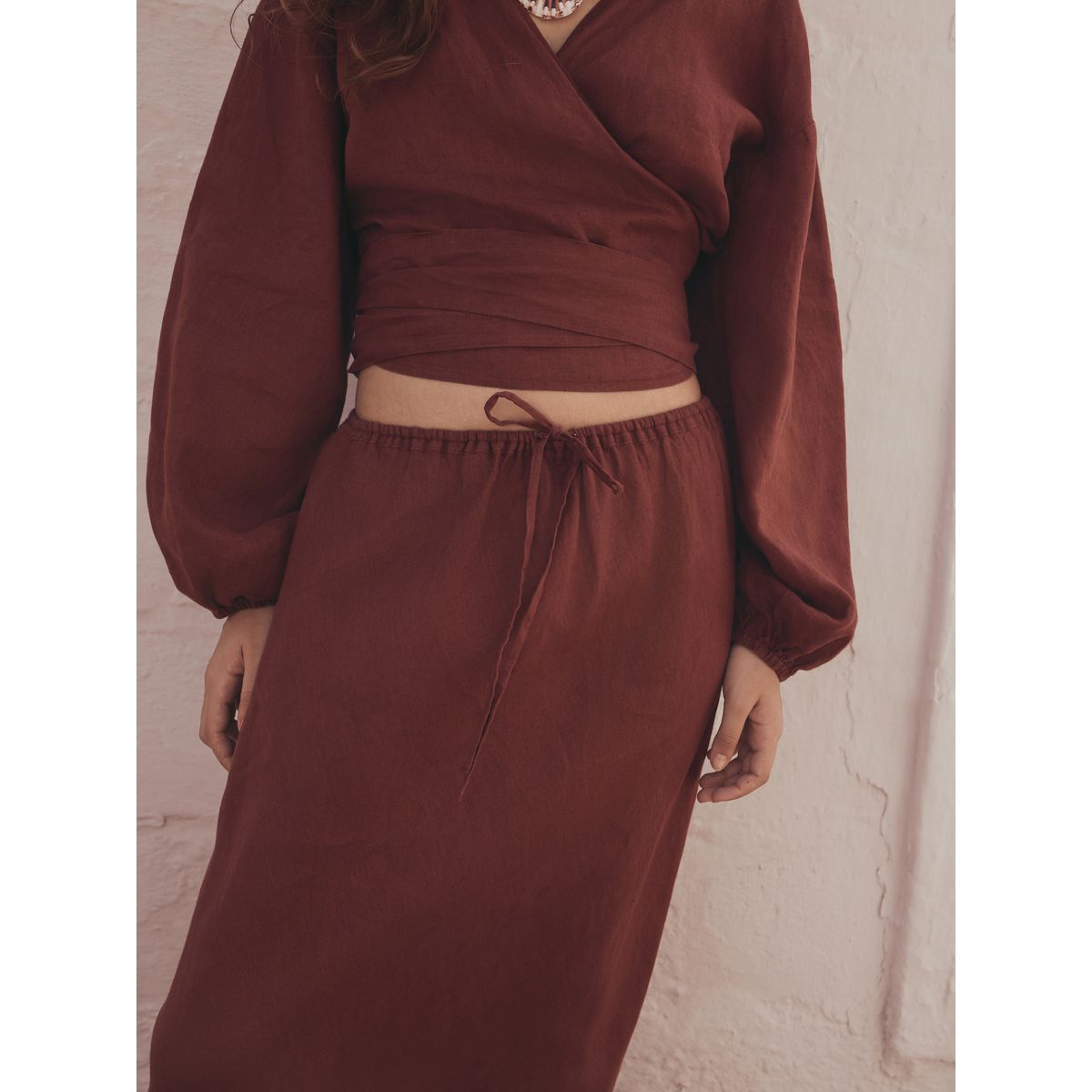 Jupe empire lin n. premium marron rouille, NEXT