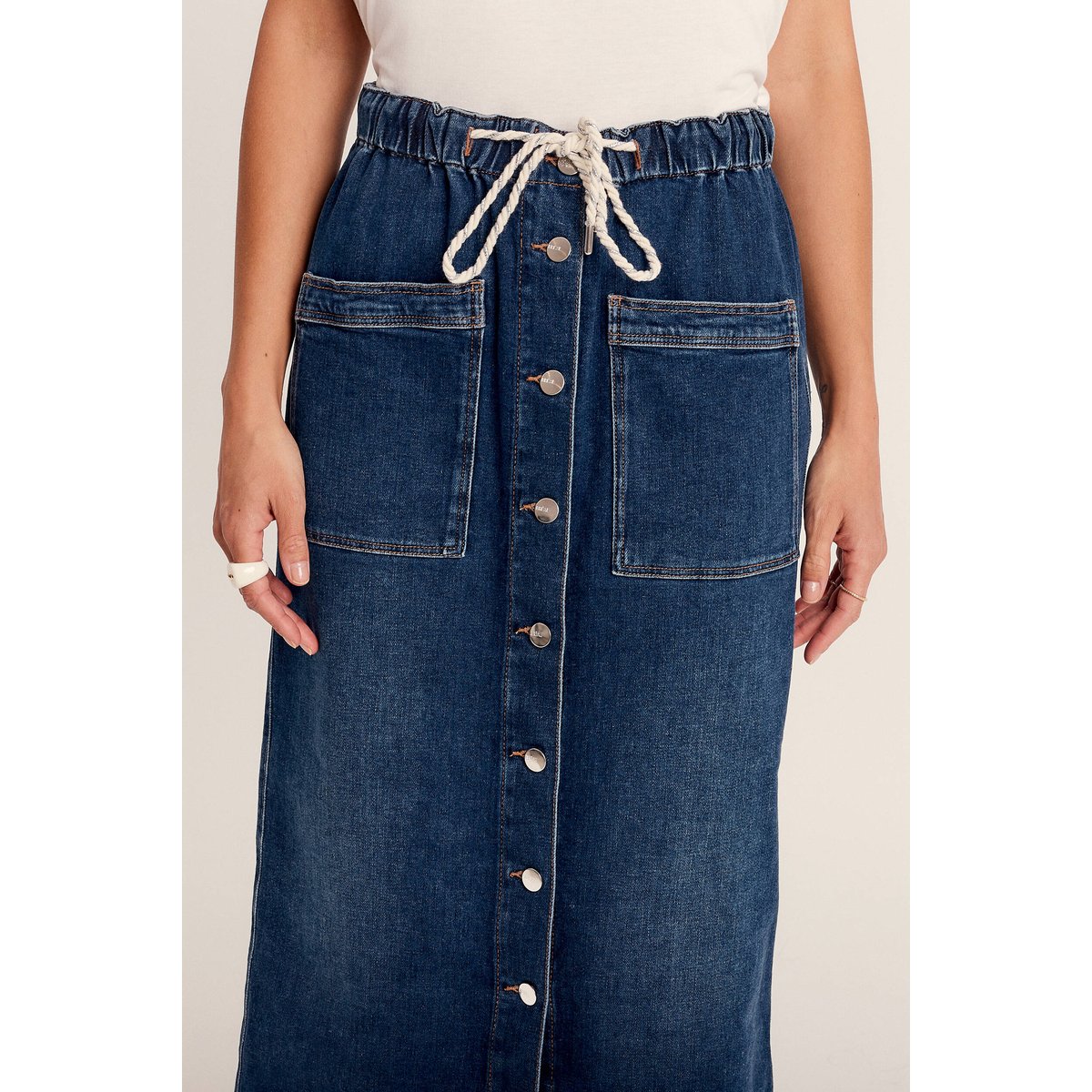 Jupe longue droite en jean denim stone, BREAL