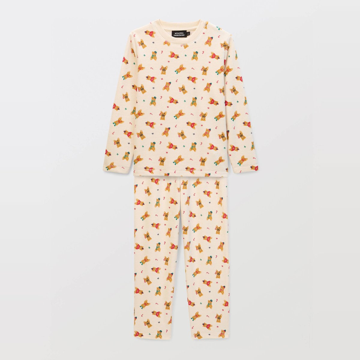 Pyjama manches longues imprimé en velours en coton BIO GOTS naturel, MONOPRIX