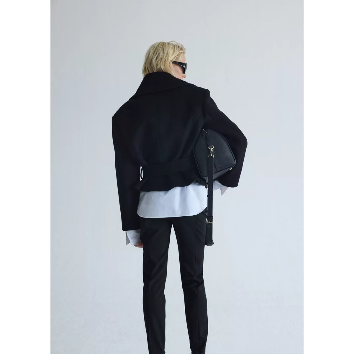 Manteau laine ceinture noir, MANGO