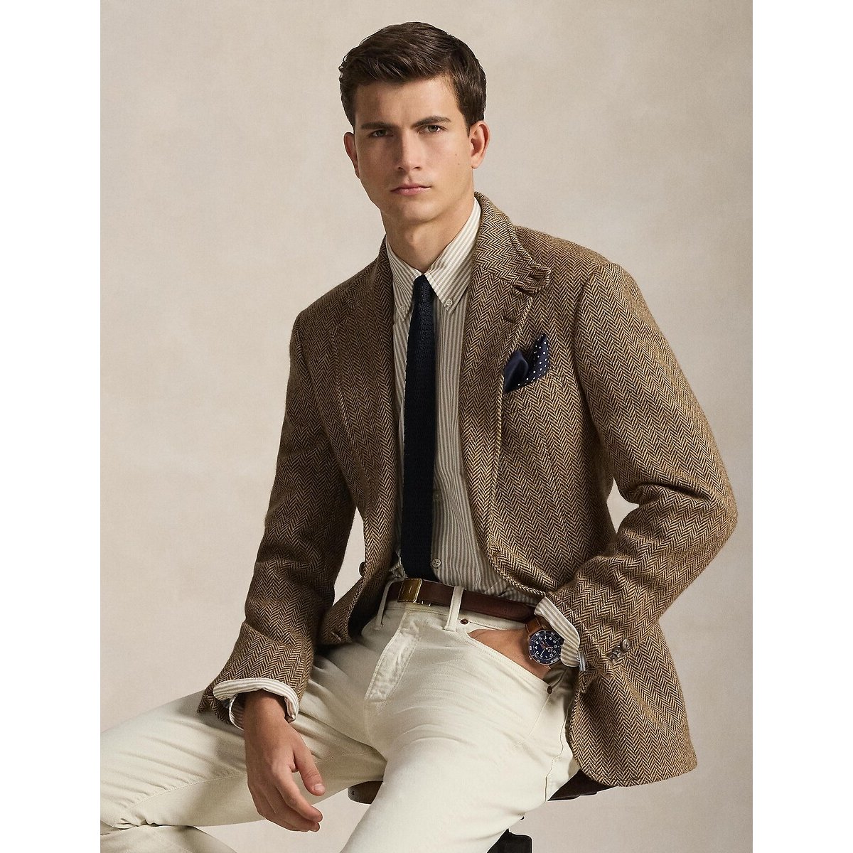 Chemise rayée Slim Fit popeline stretch beige/blanc, POLO RALPH LAUREN