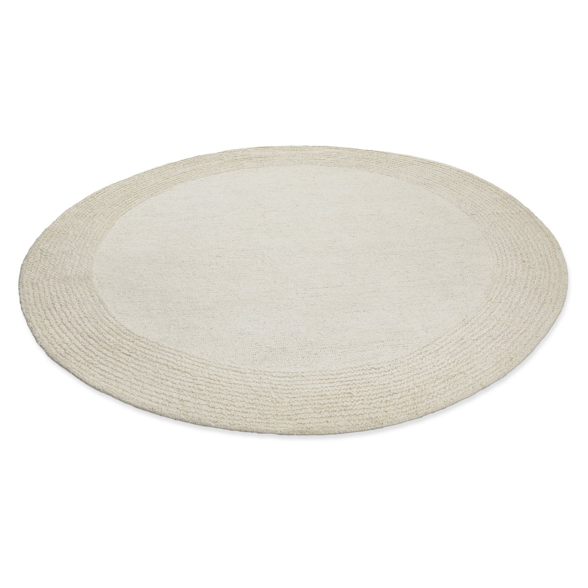 Tapis rond uni avec bordure texturée , HAMPTONS TWENTYONE blanc crème, WECON HOME