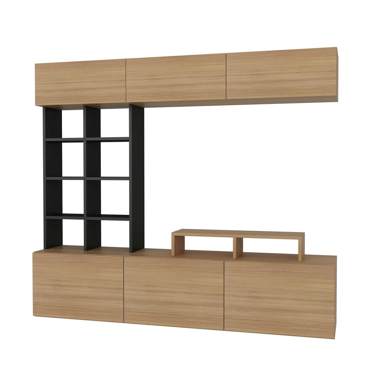 Ensemble meuble TV moderne décor bois étagères noires MARFA bois naturel, PIER IMPORT