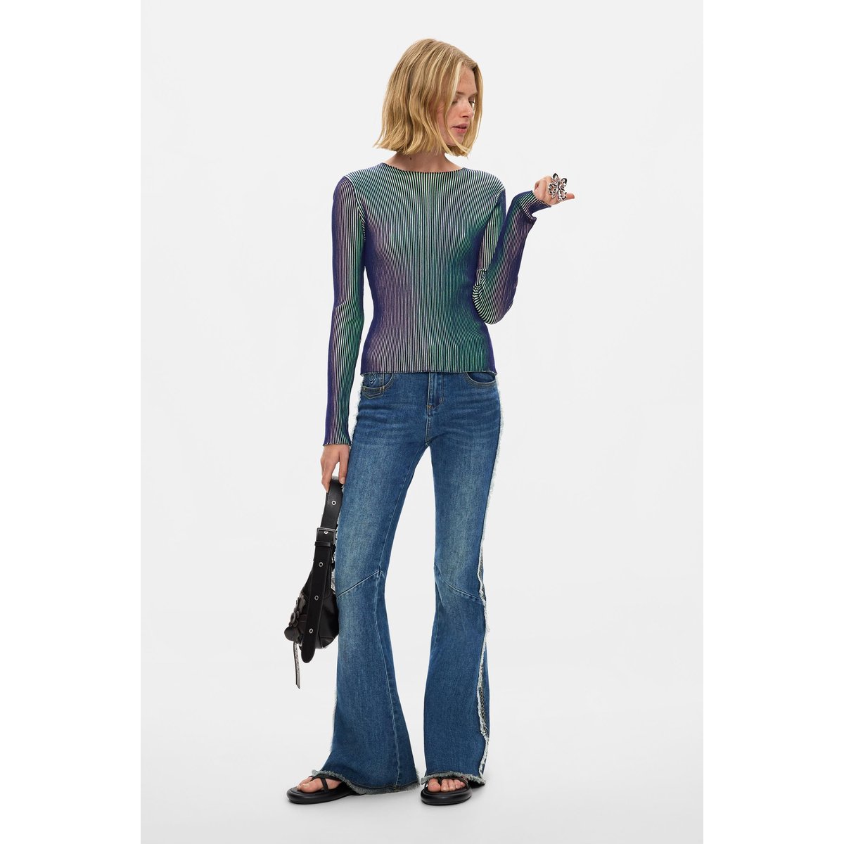 Pull en maille irisée bleu, DESIGUAL