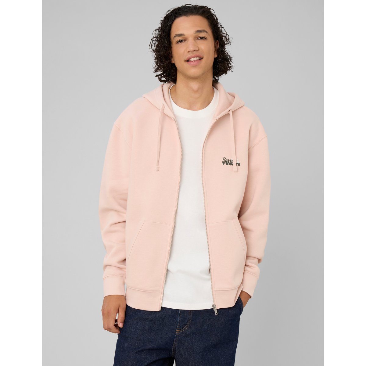 Sweat zippé imprimé devant/dos rose pâle, BZB