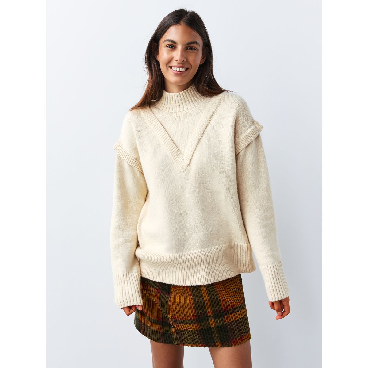 Pull en laine et effet superposé écru, NEXT