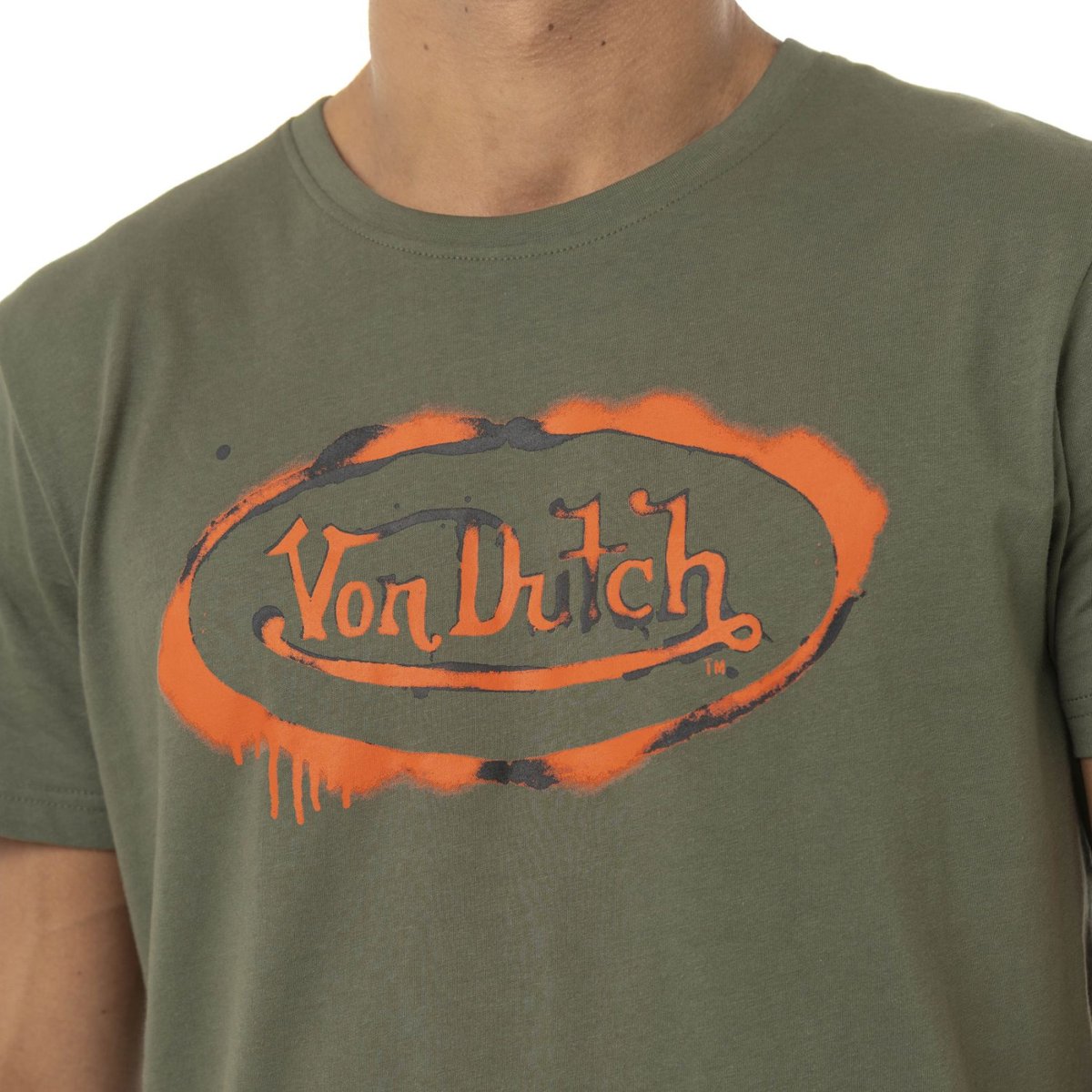 Tee Shirt coton GRAPH vert kaki/orange, VON DUTCH
