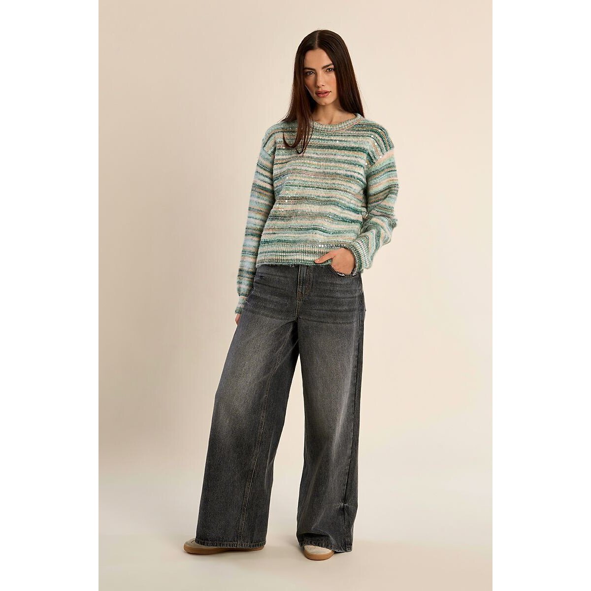 Pull girocollo con stampa tie-dye blu, MOLLY BRACKEN