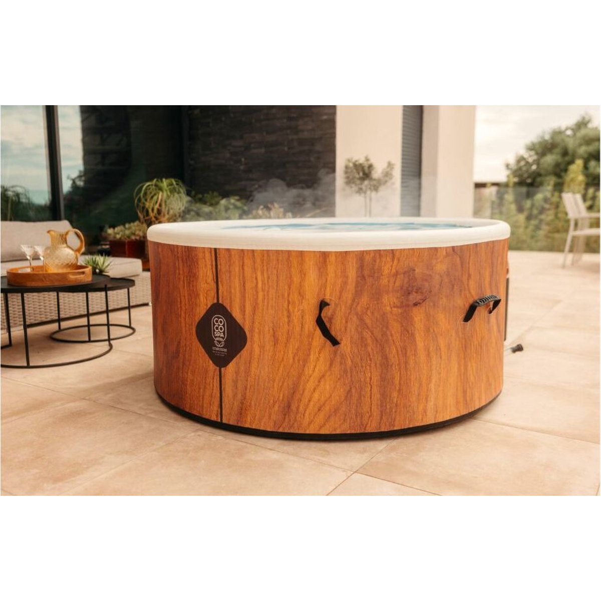 Spa gonflable chauffant & massant imitation bois couleur unique, COCO SPA
