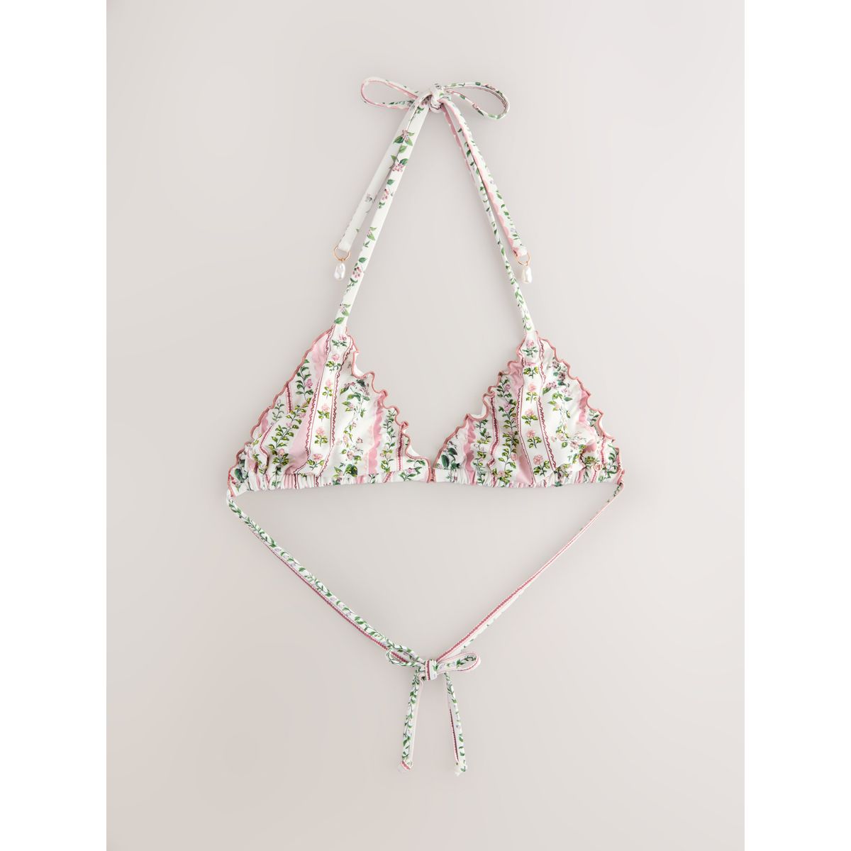 Haut de bikini triangle avec perles rose/crème ditsy floral, NEXT