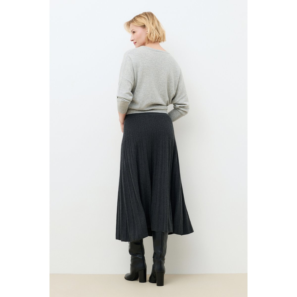Jupe fluide en maille JDAKOTA gris, CAROLL