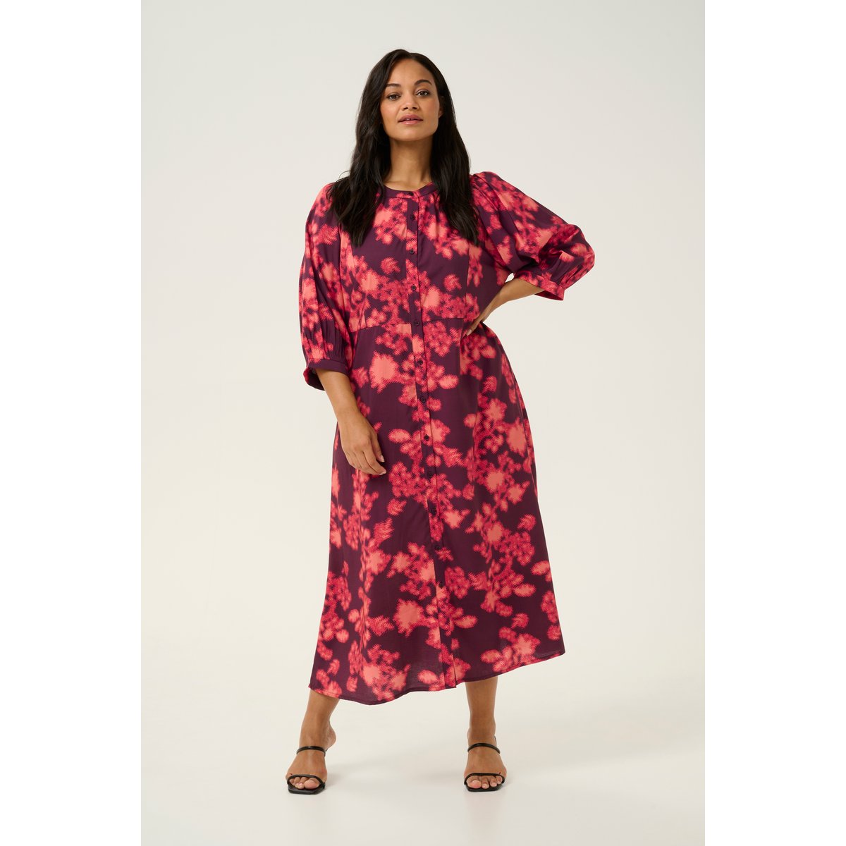 Dress rouge red tone graphic print, KAFFE CURVE
