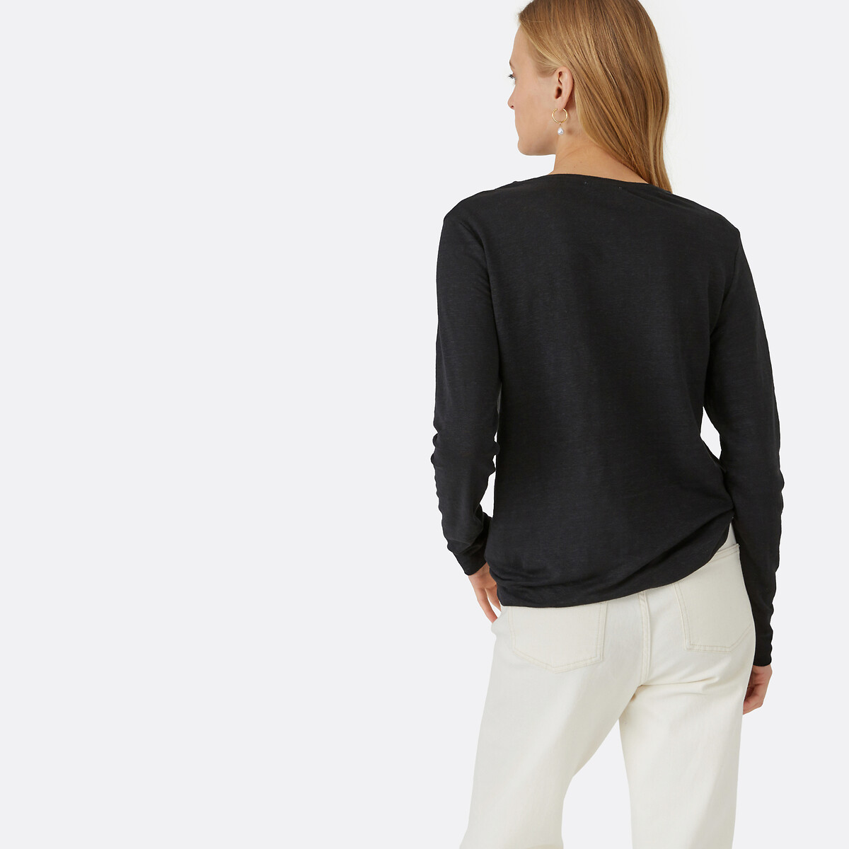 Shirt aus reinem Leinen, Rundhalsausschnitt, lange Ärmel schwarz, LA REDOUTE COLLECTIONS