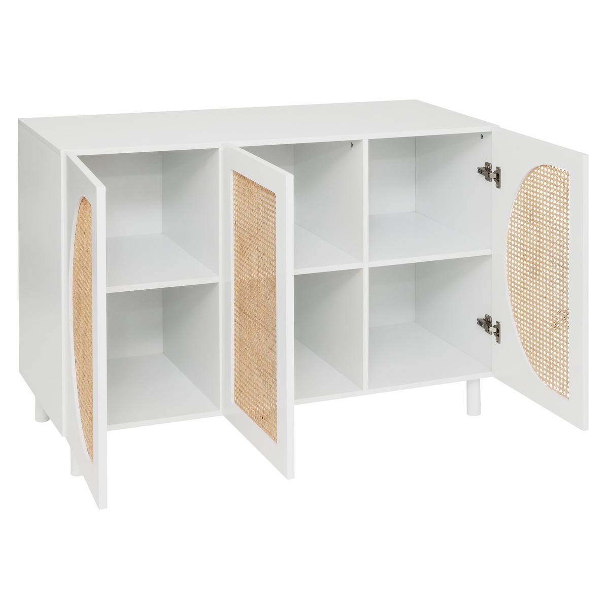 Buffet 3 portes cannage en rotin avec étagère ajustable CABRAS blanc, ATMOSPHERA