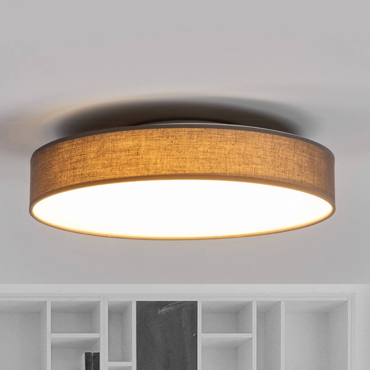 Plafonnier en textile moderneLED, Saira gris, blanc, LINDBY
