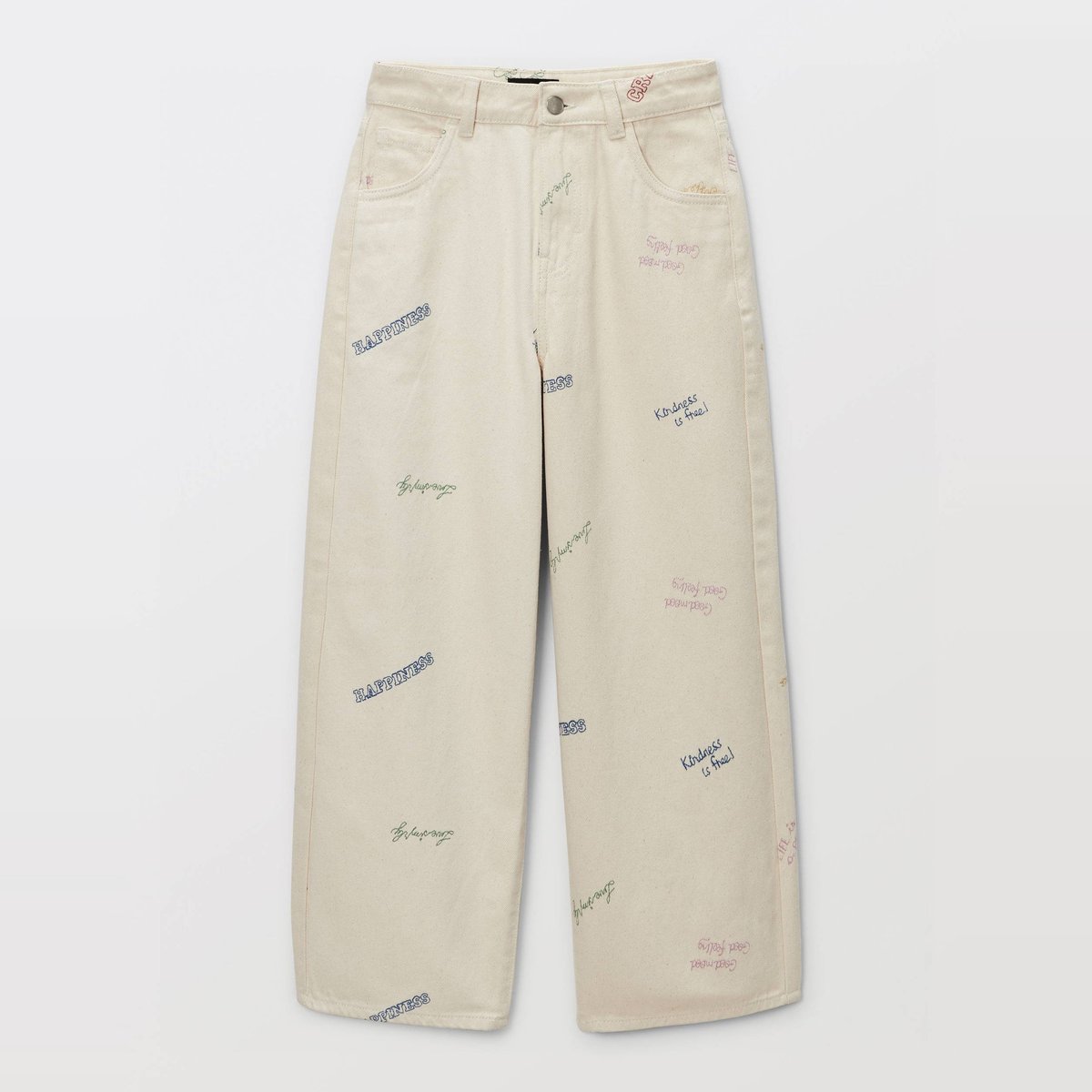 Pantalon en twill brodé amaretti, MONOPRIX