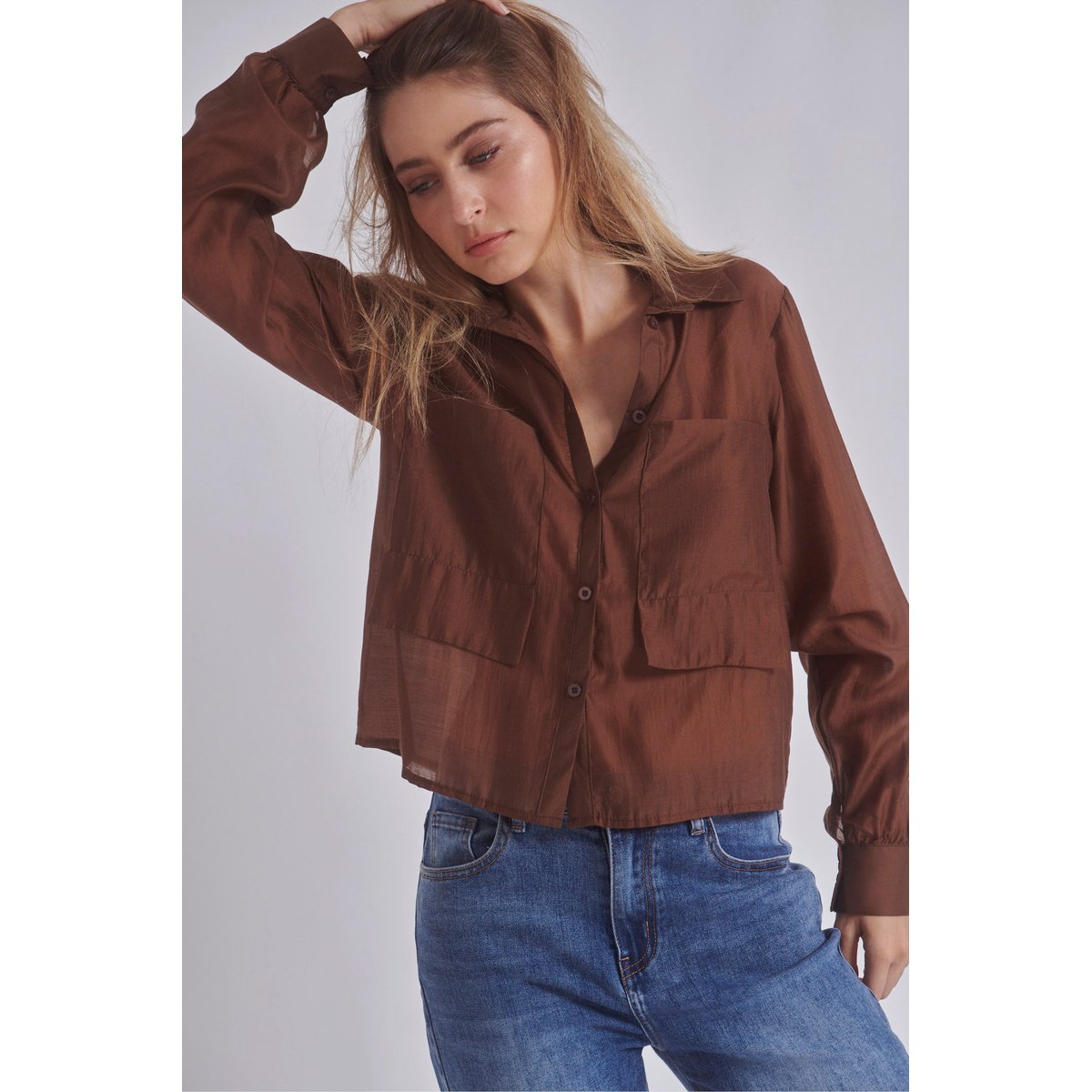 Blouse en voile satiné INARA marron, BENOA