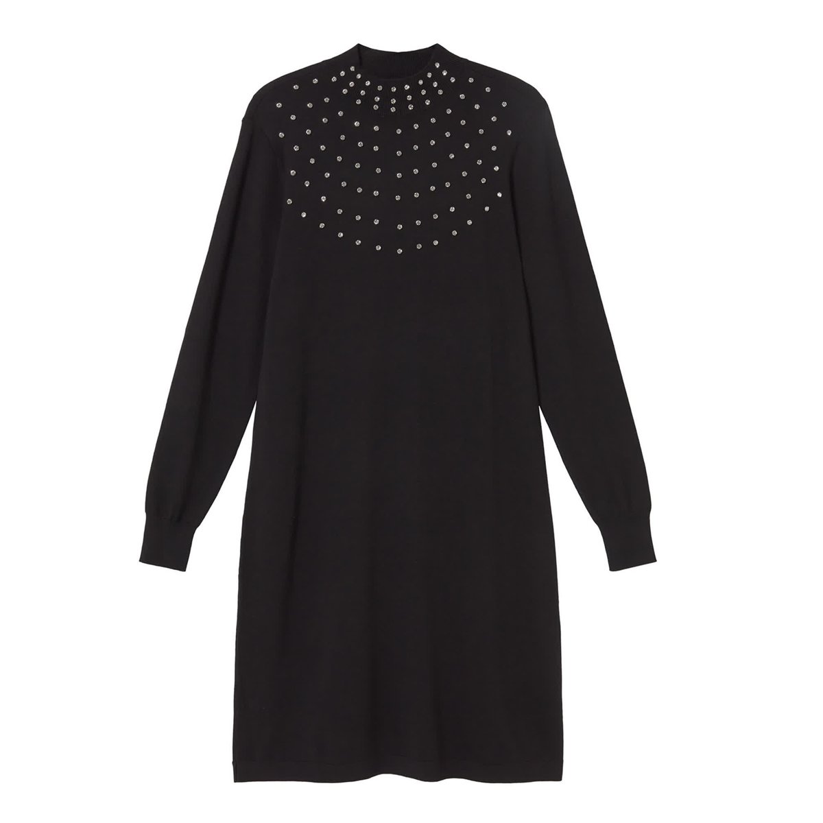 Robe pull col montant à  sequins manches longues noir, LOLA CASADEMUNT