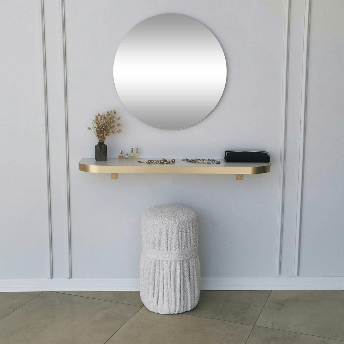 Miroir d'entrée rond bord doré Ø60 cm - style moderne CODY doré, PIER IMPORT