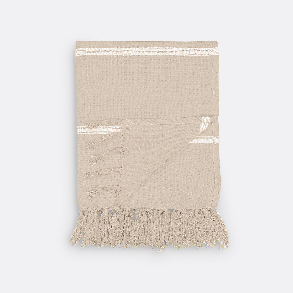 Plaid frangé rayé coton, Nedo beige taupe clair/écru, LA REDOUTE INTERIEURS