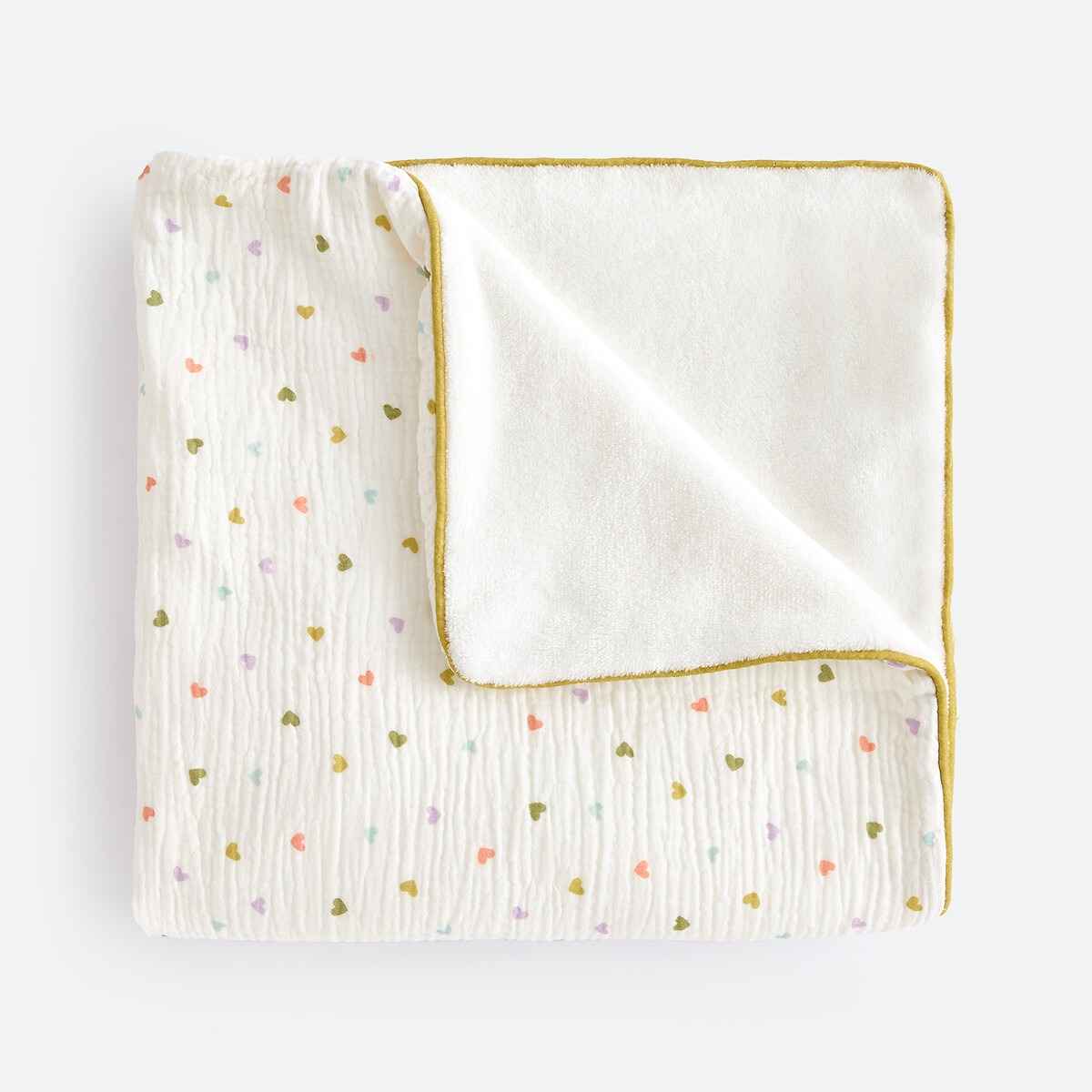 Manta de tejido polar y gasa de algodón, estampado de corazones, SCACCO estampado corazones, LA REDOUTE INTERIEURS