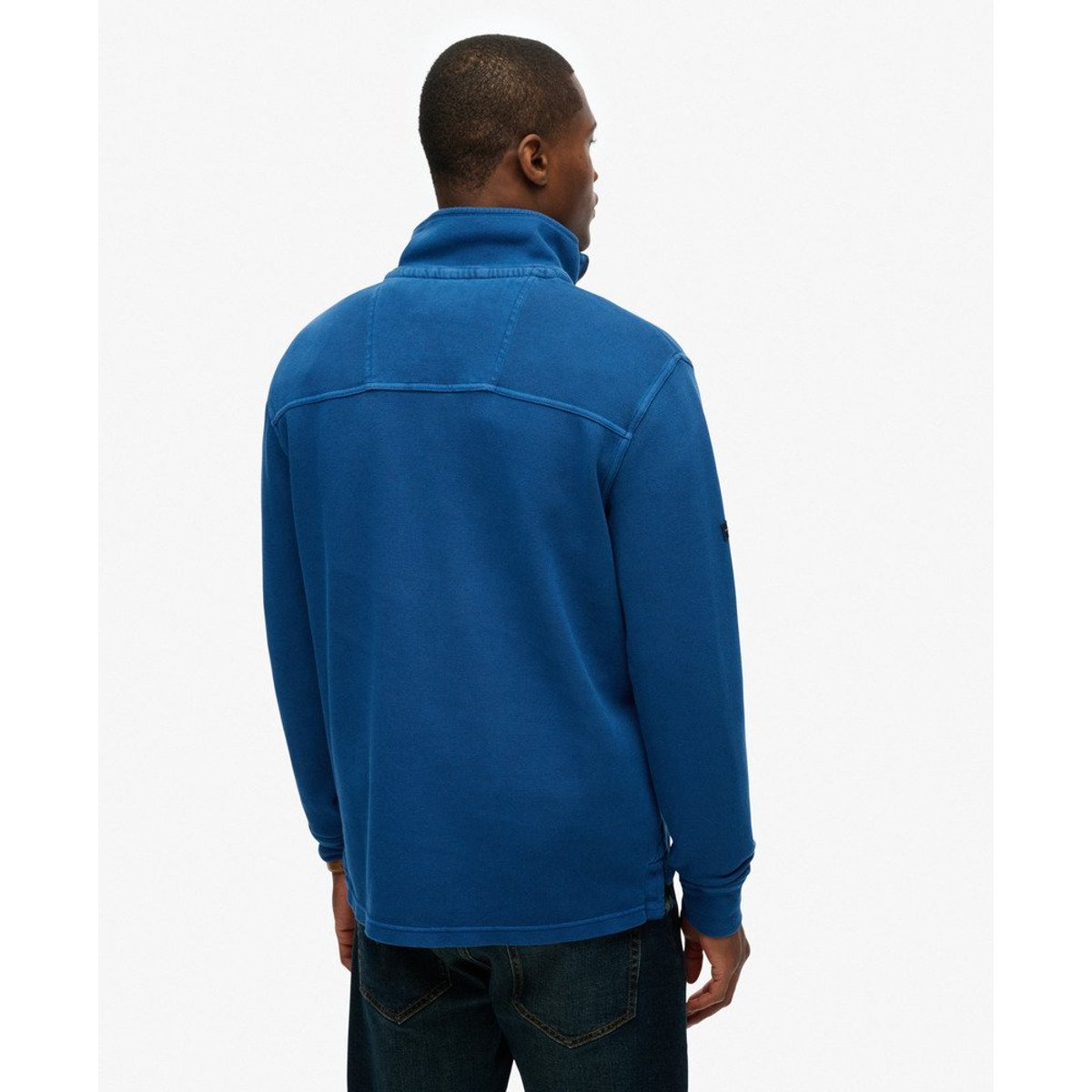 Sweatshirt Demi-Zip Piqué Classique en Coton bleu délavé, SUPERDRY