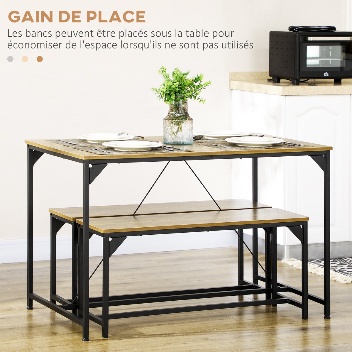 Ensemble de table à manger Acier Bois naturel naturel et noir, HOMCOM