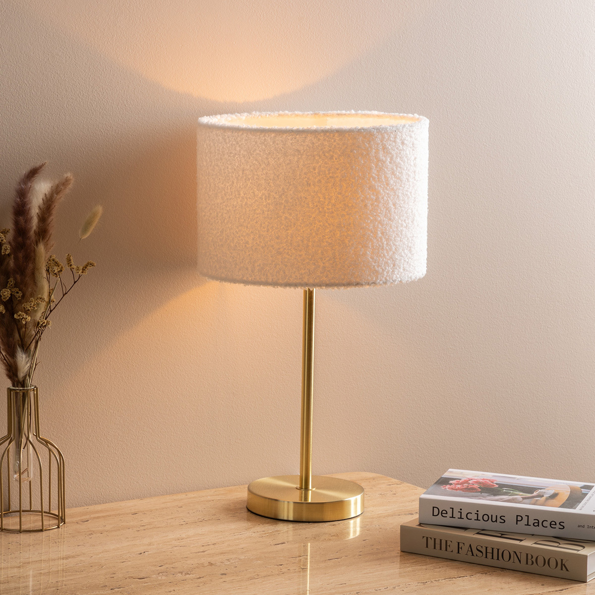Lampe à poser en métal doré abat-jour bouclette TINA doré, ATMOSPHERA